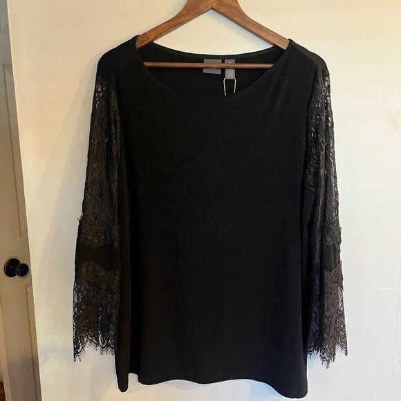 TRAVELERS by CHICO'S Women's Black Long Sleeve Lace Detail Top Size L NEW - Picture 1 of 6